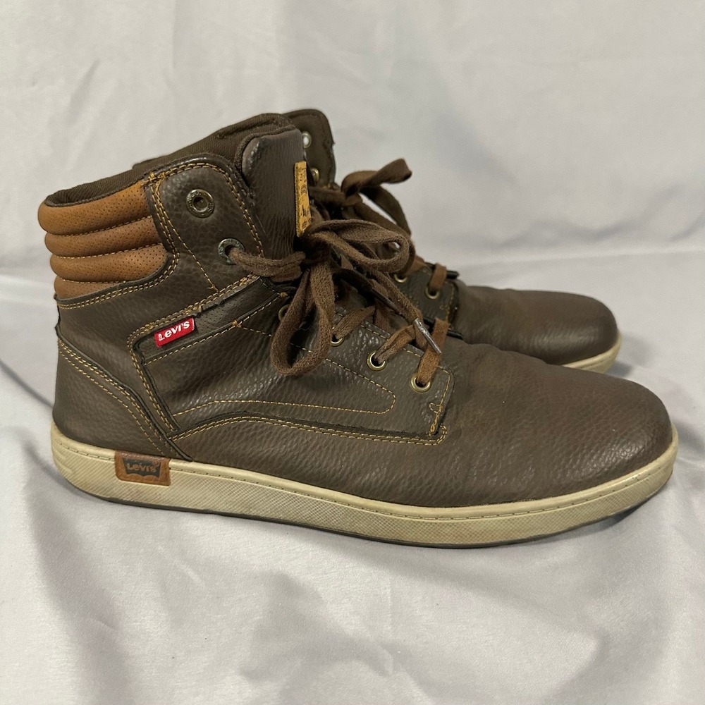 Levis Mens Size 13 Brown High Top Sneakers Synthetic Leather Boots - Picture 7 of 16